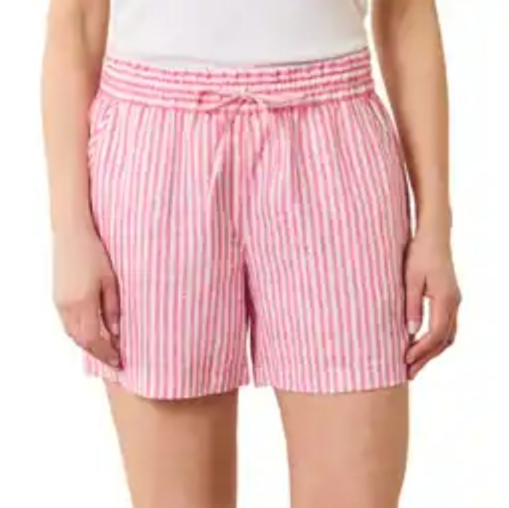 Tommy Bahama Ocean Surf High Rise Linen Easy Shorts Soft Flamingo Red Stripe XL